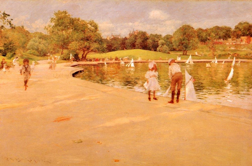 Wikioo.org - The Encyclopedia of Fine Arts - Painting, Artwork by William Merritt Chase - Lilliputian Boat-Lake - Central Park
