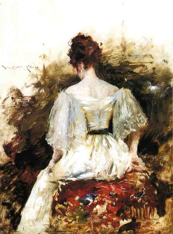 Wikioo.org - The Encyclopedia of Fine Arts - Painting, Artwork by William Merritt Chase - Portrait of a Woman - The White Dress