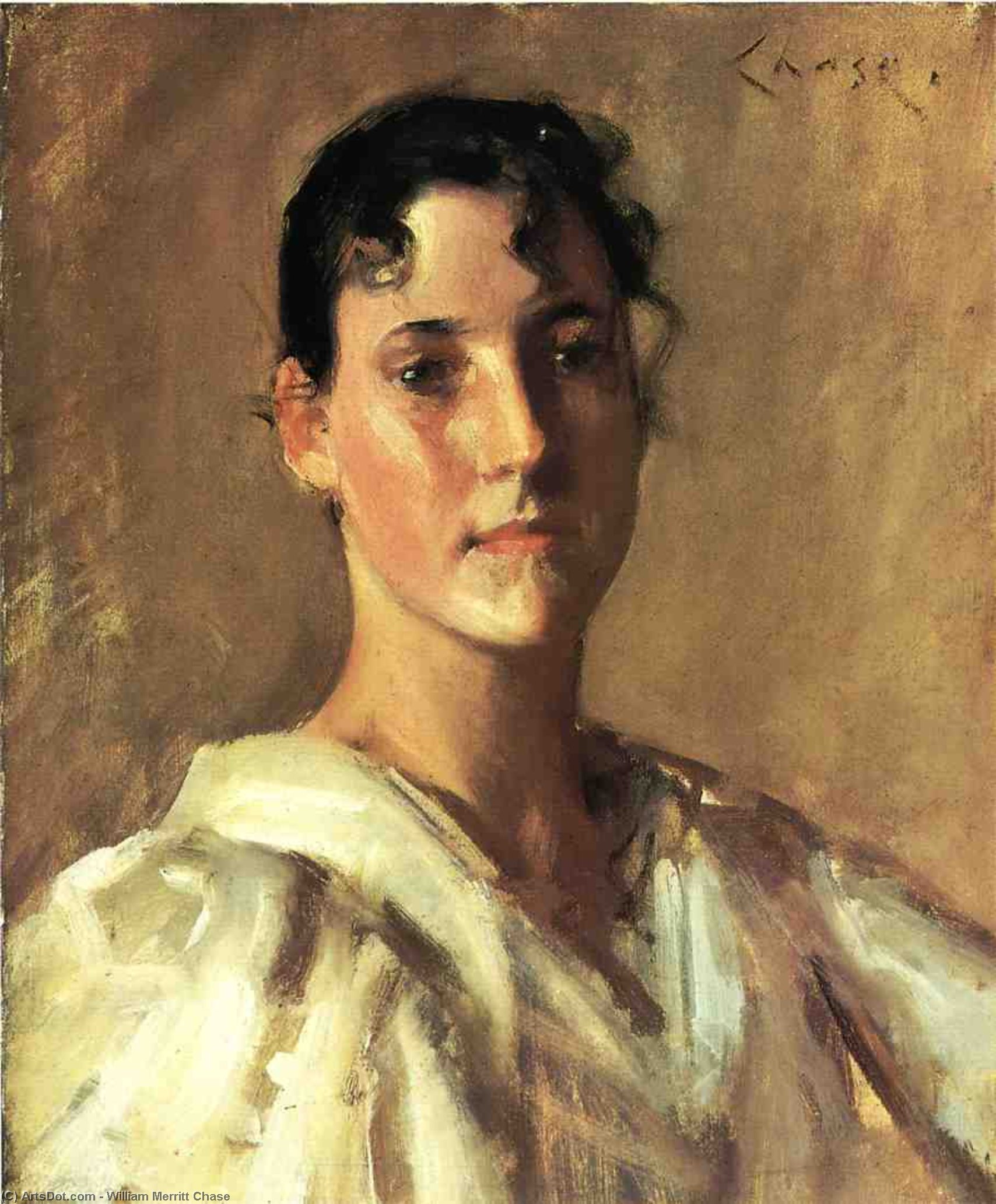 Wikioo.org - The Encyclopedia of Fine Arts - Painting, Artwork by William Merritt Chase - Portrait of a Young Woman 1