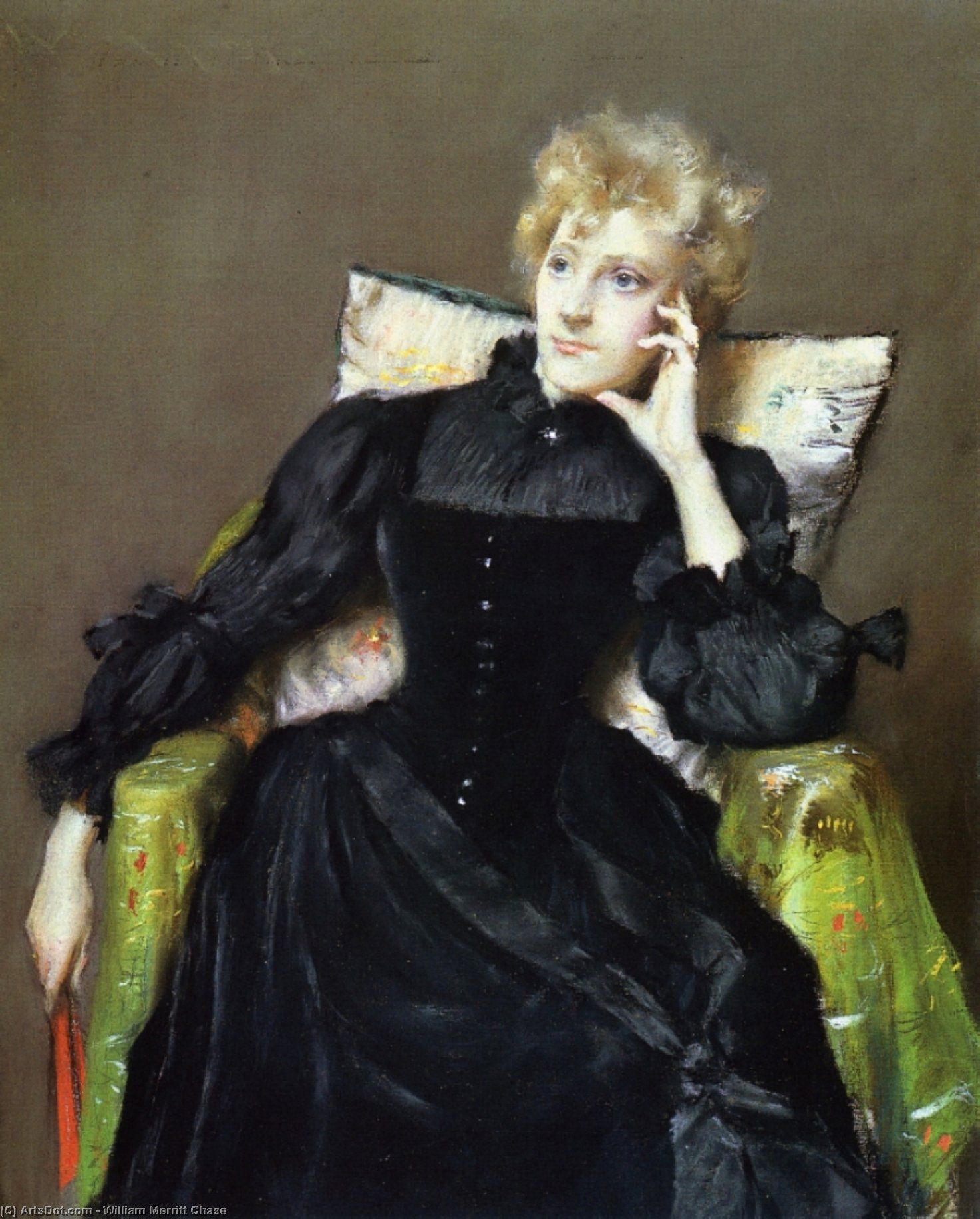 Wikioo.org – L'Enciclopedia delle Belle Arti - Pittura, Opere di William Merritt Chase - donna seduta in nero vestito