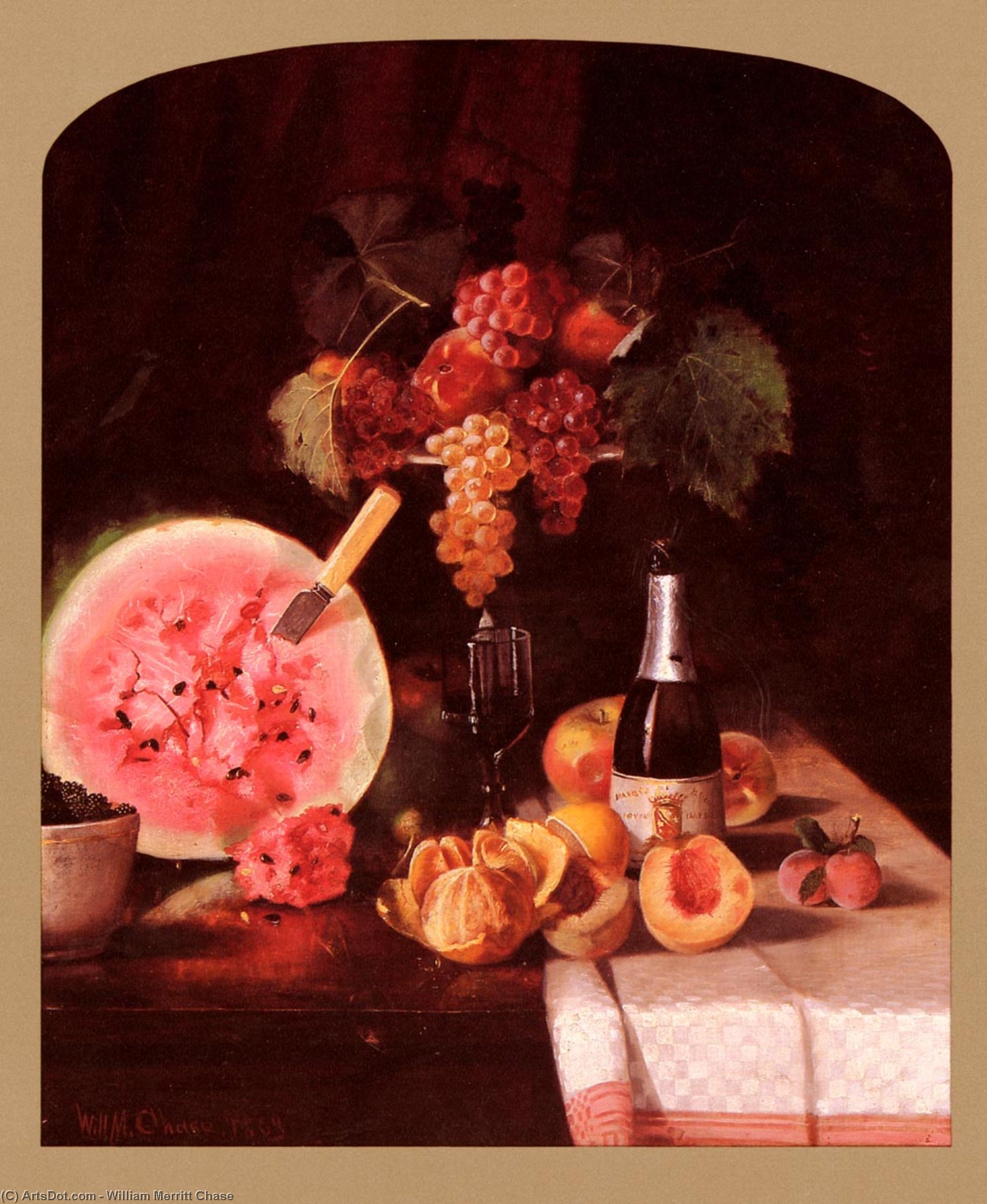 Wikioo.org - The Encyclopedia of Fine Arts - Painting, Artwork by William Merritt Chase - Still Life With Watermelon