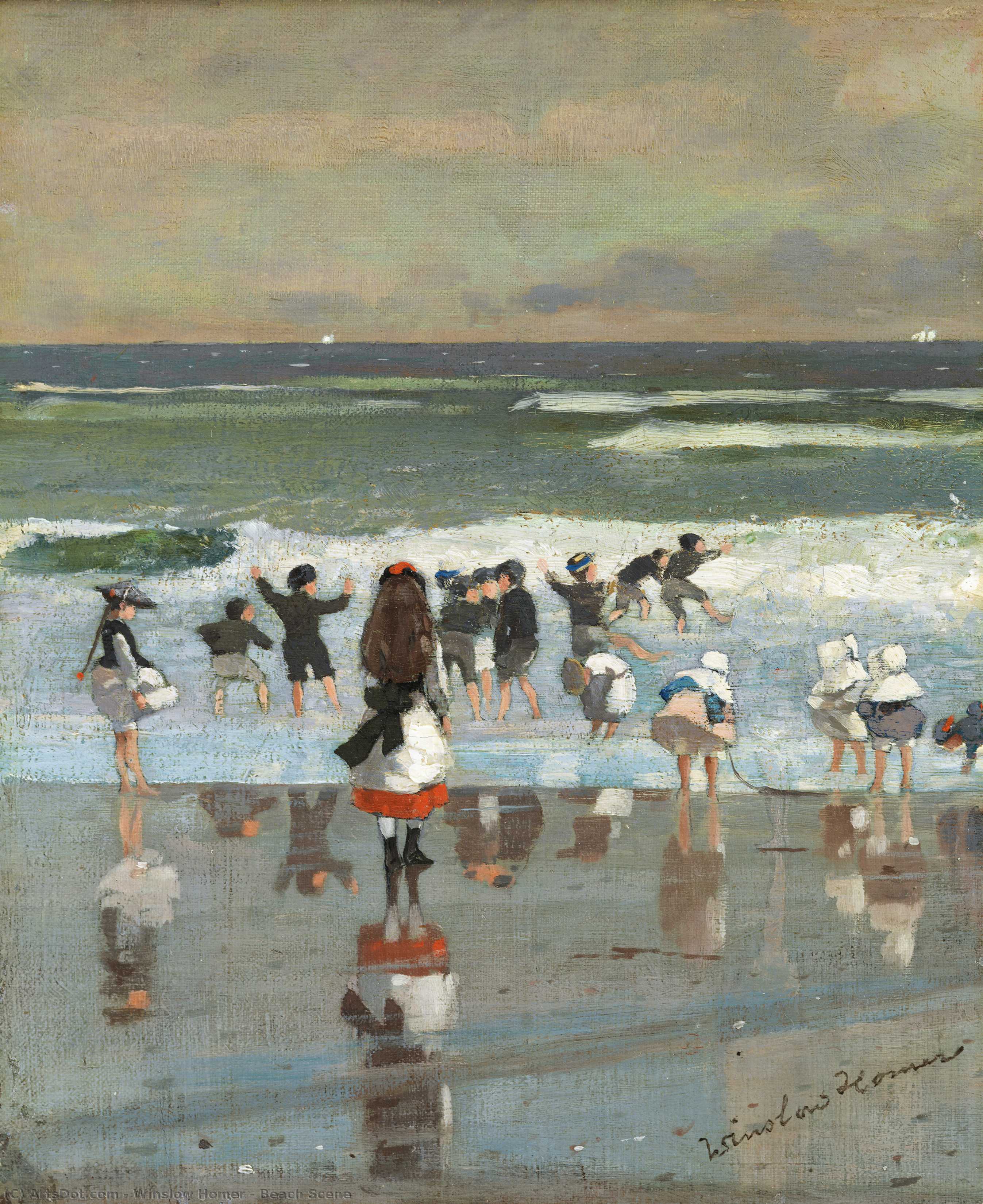 Wikoo.org - موسوعة الفنون الجميلة - اللوحة، العمل الفني Winslow Homer - Beach Scene