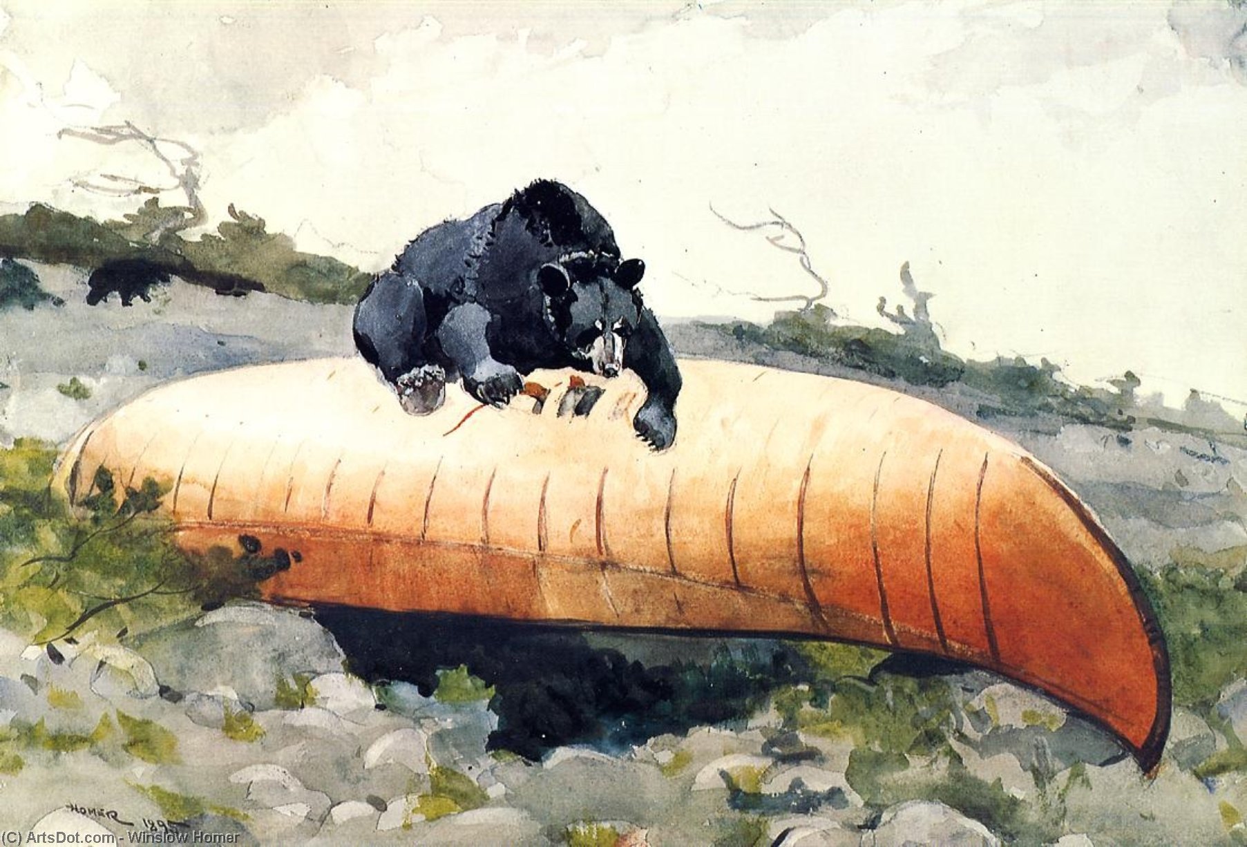 Wikoo.org - موسوعة الفنون الجميلة - اللوحة، العمل الفني Winslow Homer - Bear and Canoe