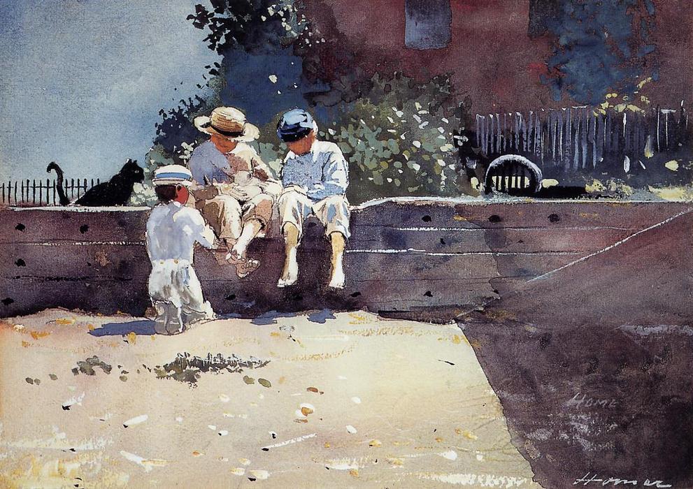 WikiOO.org - אנציקלופדיה לאמנויות יפות - ציור, יצירות אמנות Winslow Homer - Boys and Kitten