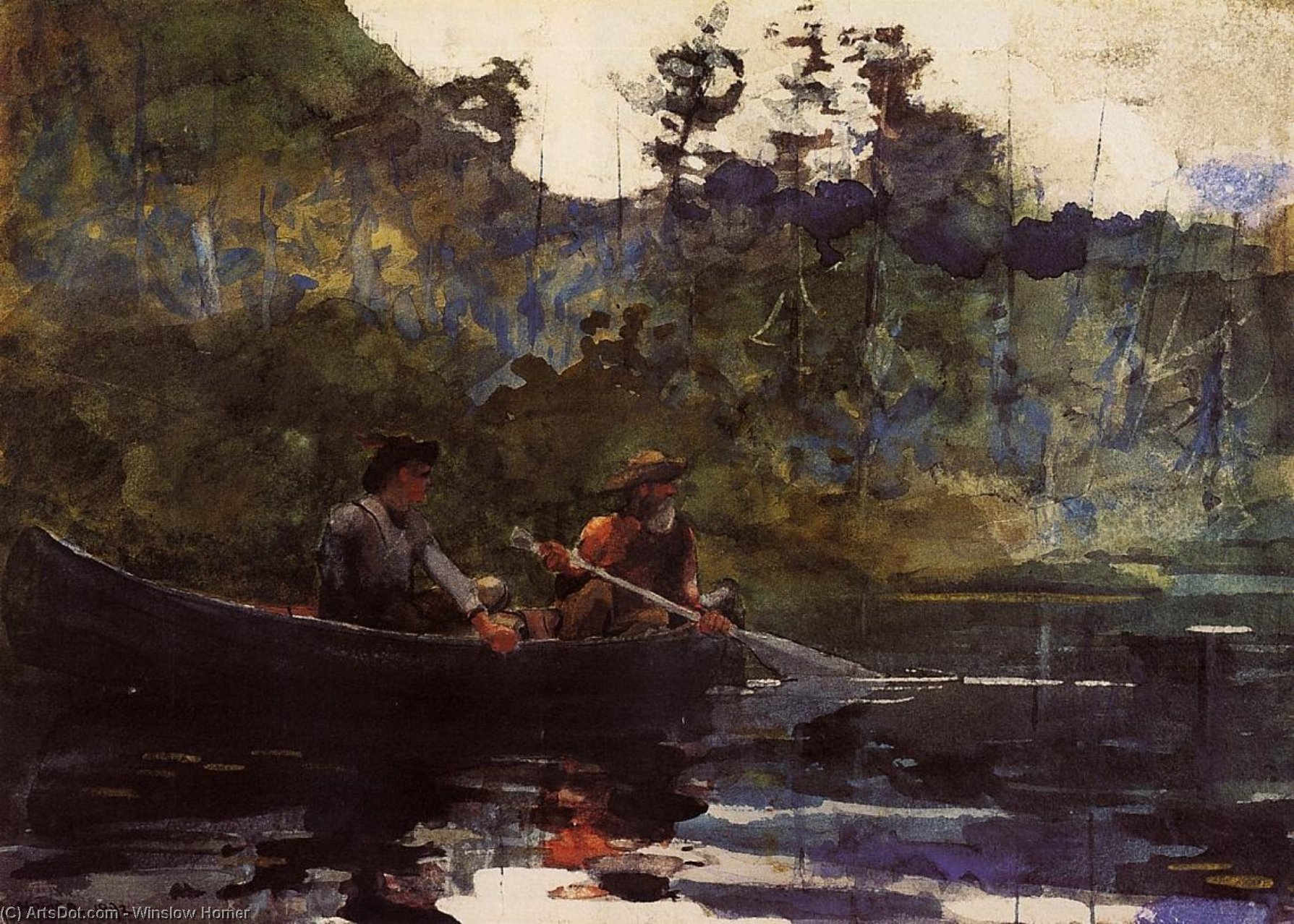 WikiOO.org - Encyclopedia of Fine Arts - Lukisan, Artwork Winslow Homer - Canoeing in the Adirondacks