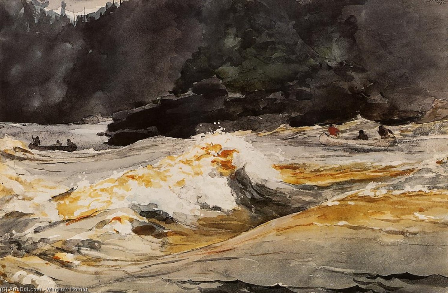 Wikoo.org - موسوعة الفنون الجميلة - اللوحة، العمل الفني Winslow Homer - Canoes in Rapids, Saguenay River