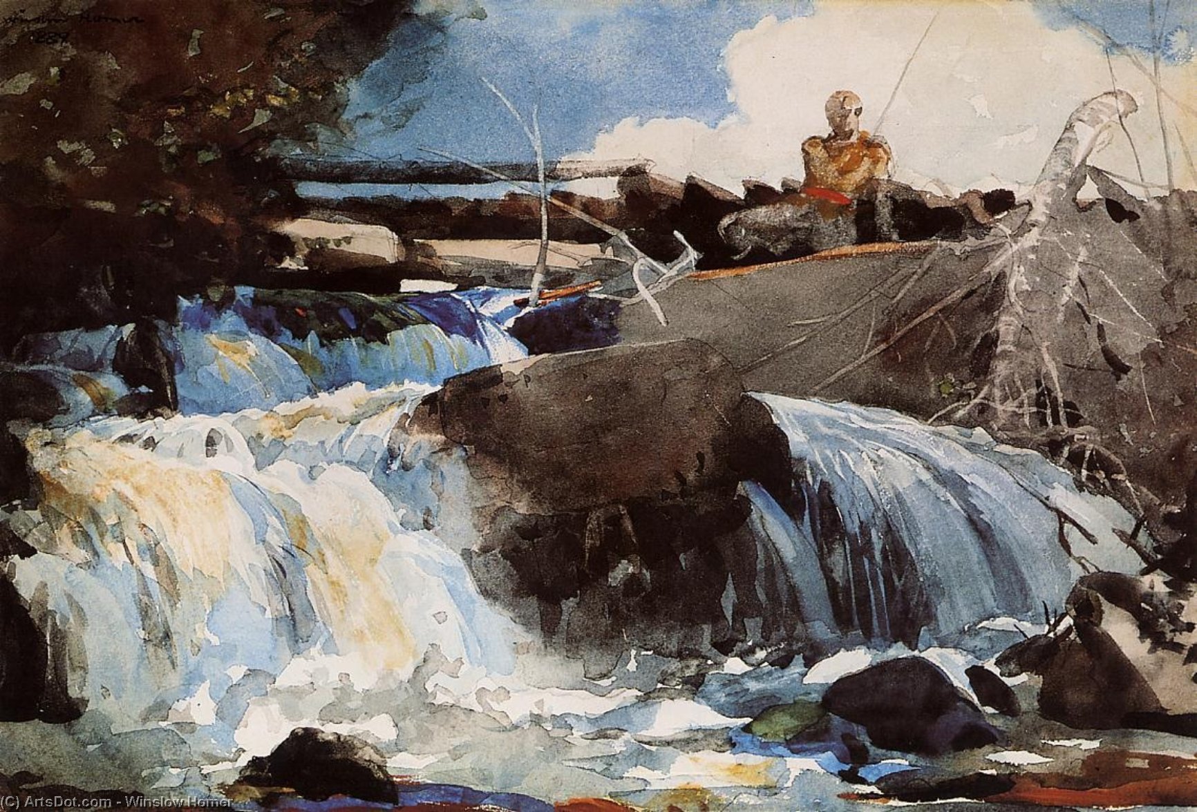Wikioo.org - Encyklopedia Sztuk Pięknych - Malarstwo, Grafika Winslow Homer - Casting in the Falls