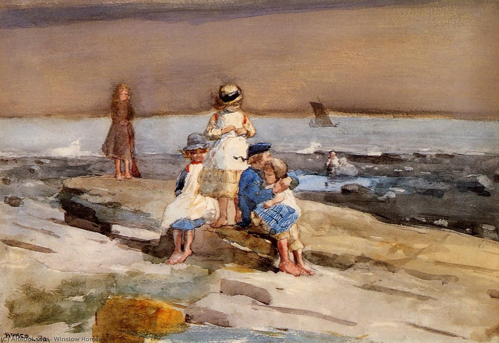 WikiOO.org - Encyclopedia of Fine Arts - Maalaus, taideteos Winslow Homer - Children on the Beach