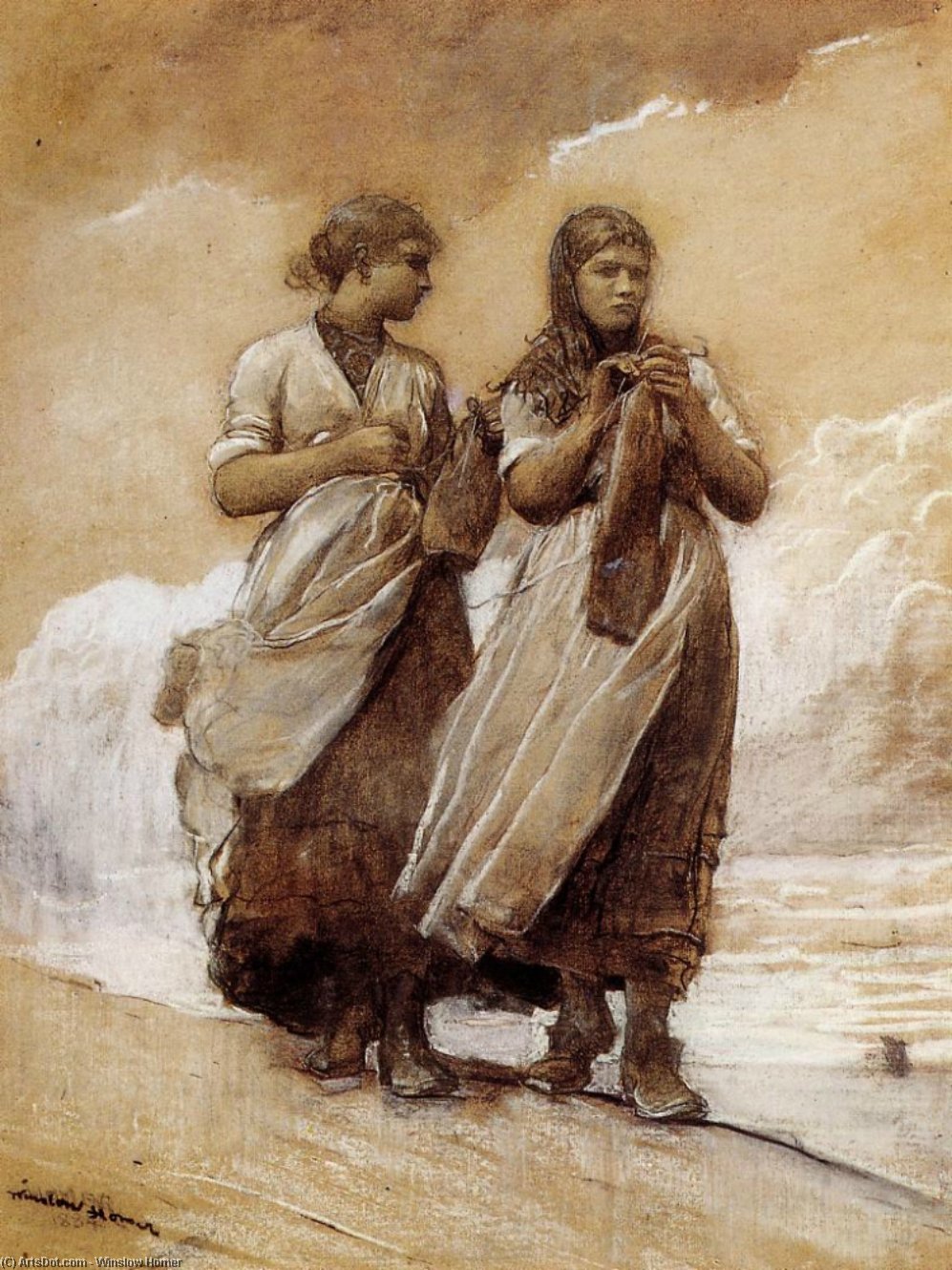 Wikioo.org – La Enciclopedia de las Bellas Artes - Pintura, Obras de arte de Winslow Homer - fishergirls sobre shore , Tynemouth