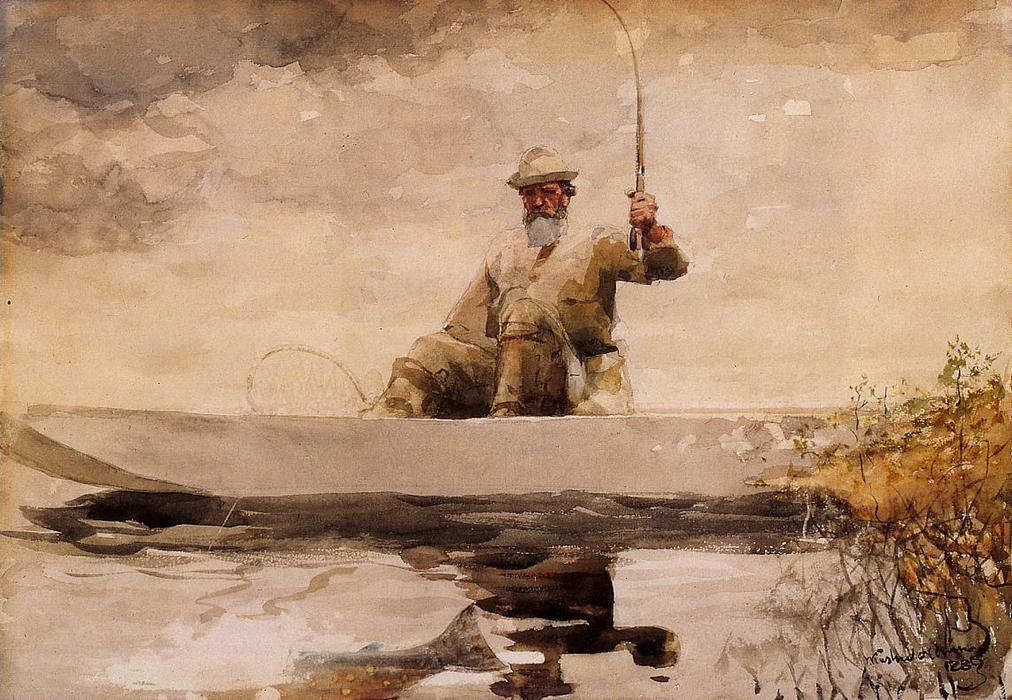 Wikioo.org – La Enciclopedia de las Bellas Artes - Pintura, Obras de arte de Winslow Homer - La pesca en las montañas Adirondack