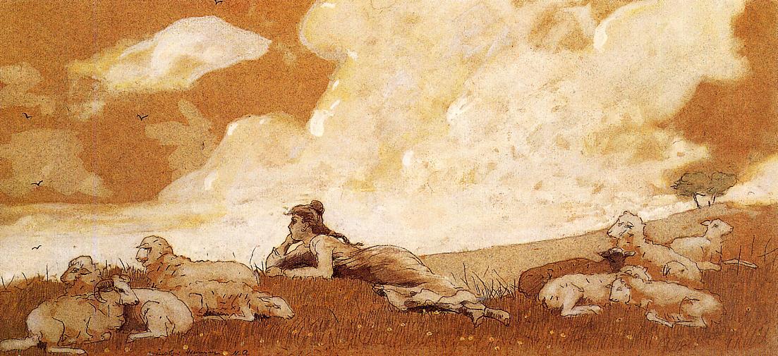 WikiOO.org - אנציקלופדיה לאמנויות יפות - ציור, יצירות אמנות Winslow Homer - Girl and Sheep