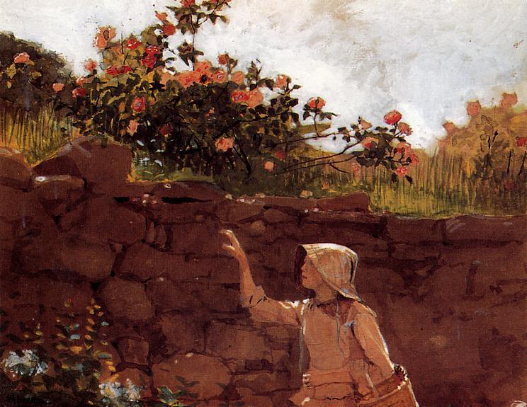 WikiOO.org - Encyclopedia of Fine Arts - Målning, konstverk Winslow Homer - Girl in a Garden