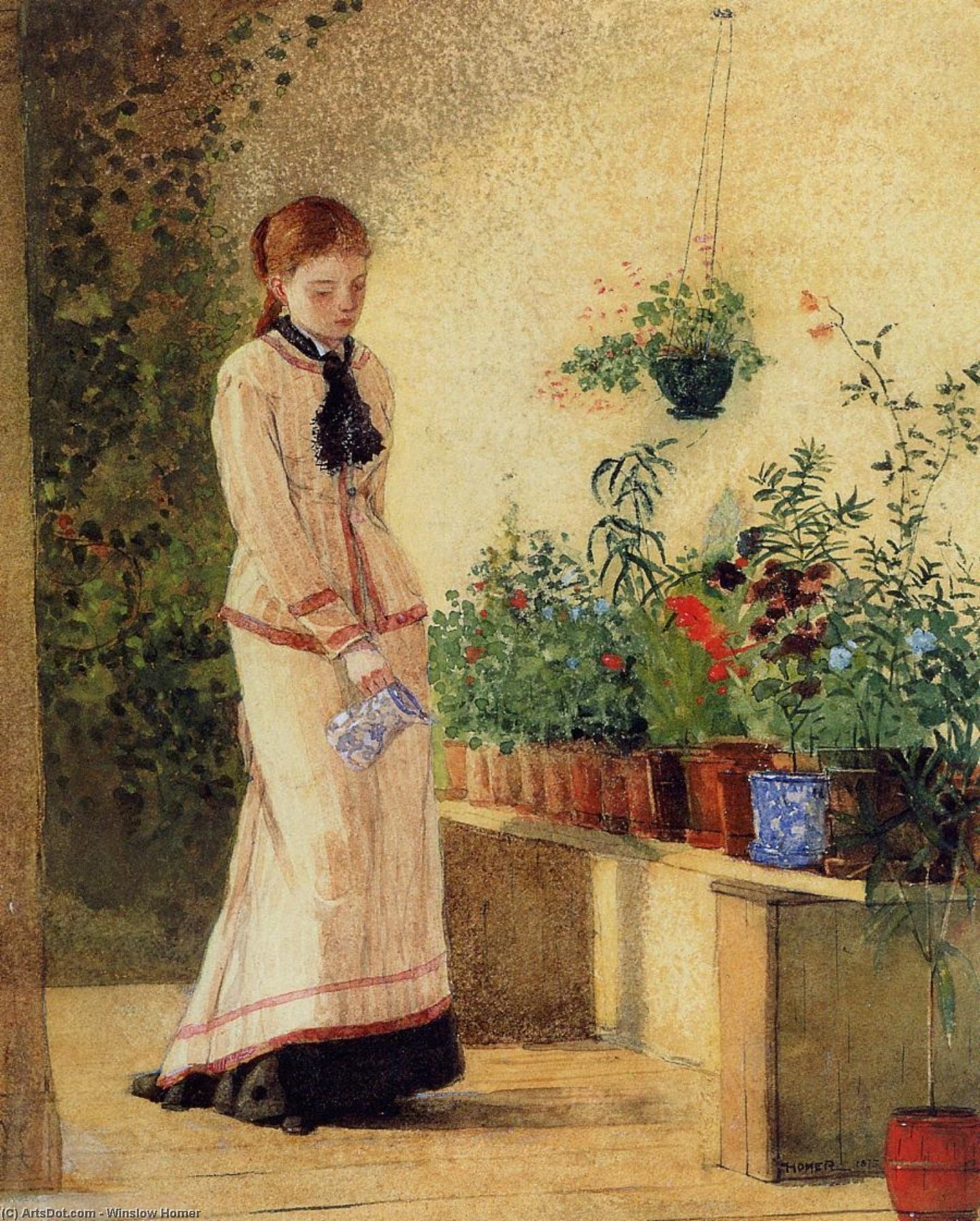 WikiOO.org - Enciclopédia das Belas Artes - Pintura, Arte por Winslow Homer - Girl Watering Plants
