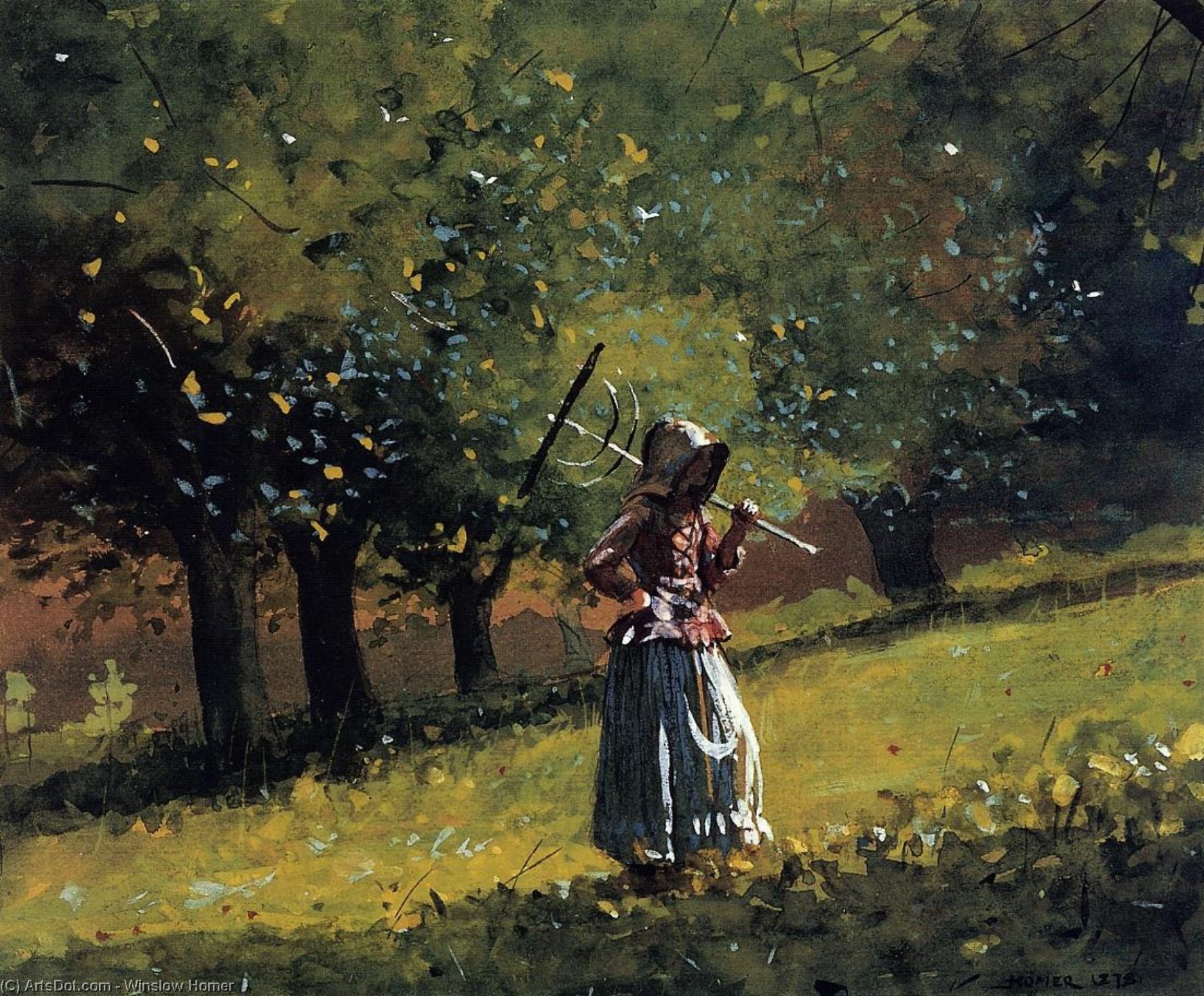 WikiOO.org - אנציקלופדיה לאמנויות יפות - ציור, יצירות אמנות Winslow Homer - Girl with a Hay Rake