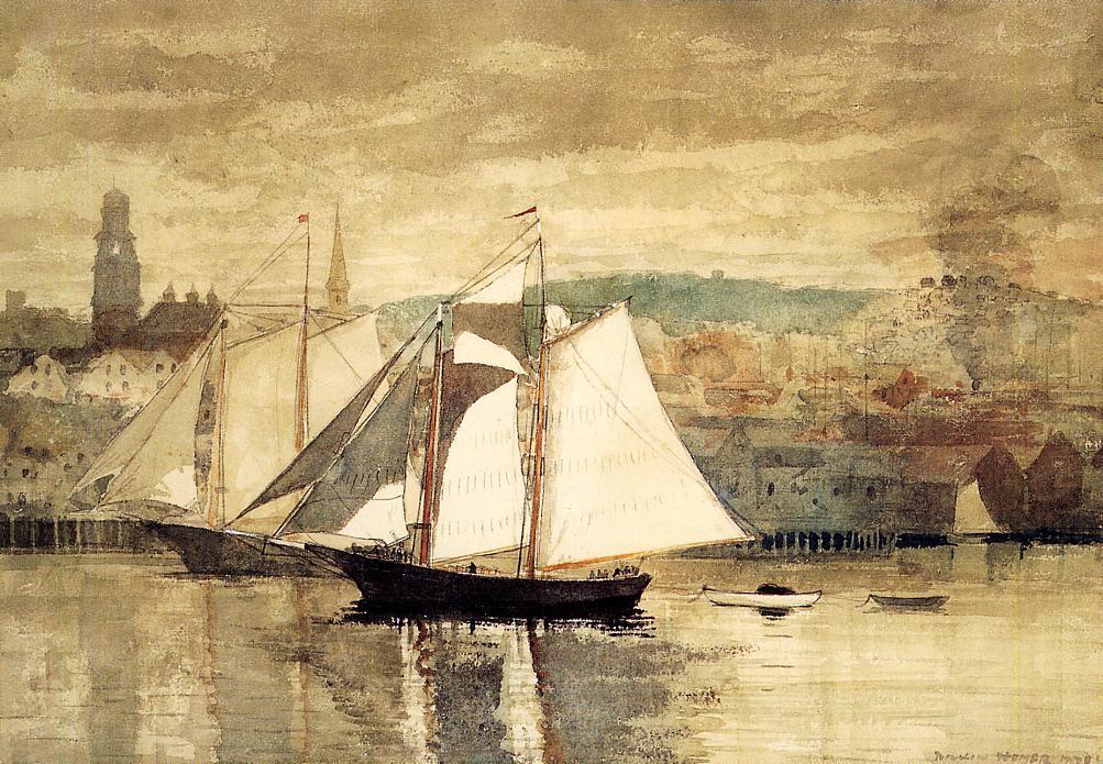 Wikioo.org - The Encyclopedia of Fine Arts - Painting, Artwork by Winslow Homer - Gloucester Schooners and Sloop