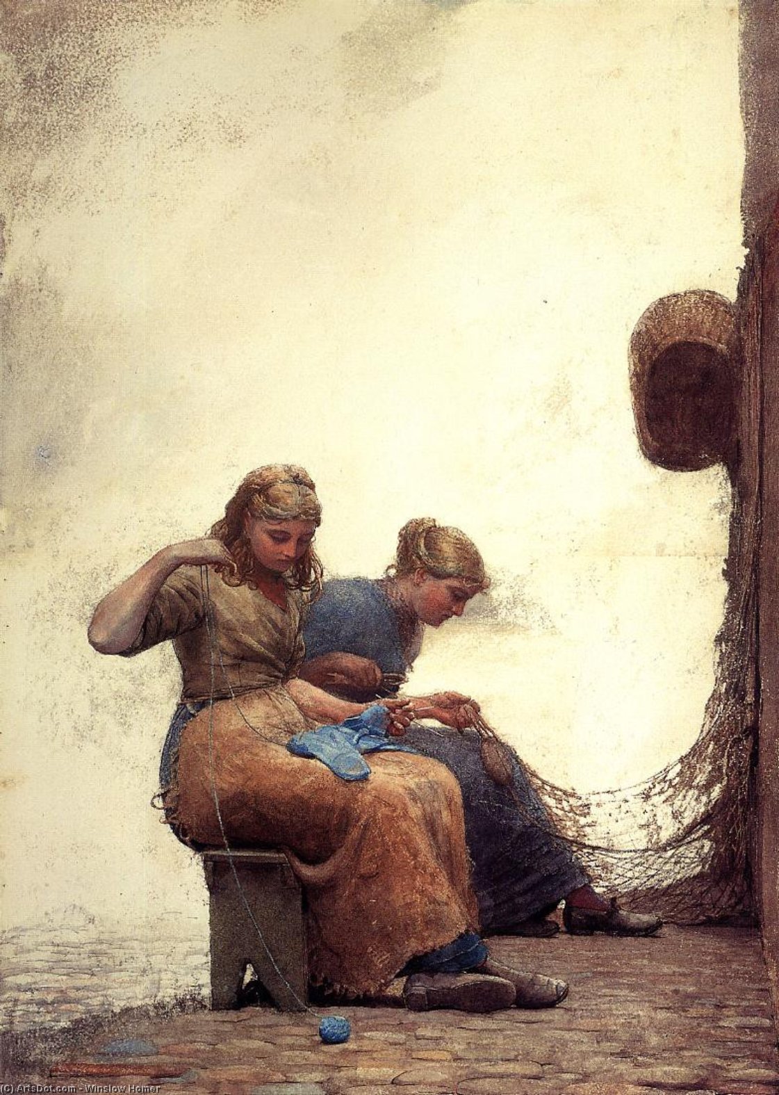 Wikioo.org – La Enciclopedia de las Bellas Artes - Pintura, Obras de arte de Winslow Homer - Reparando las redes