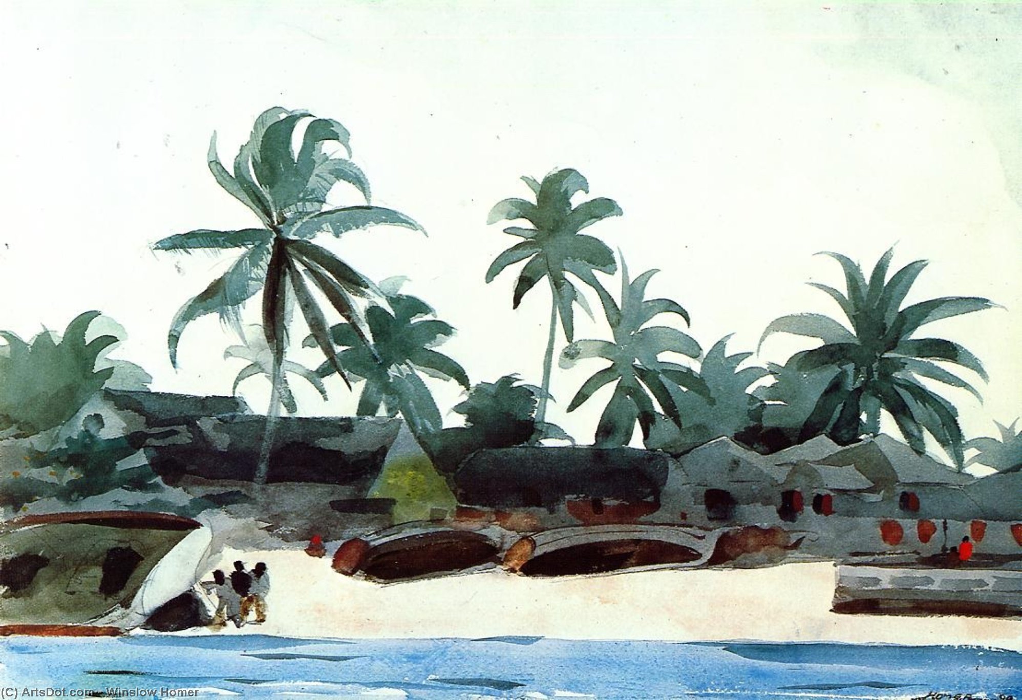 Wikioo.org – L'Encyclopédie des Beaux Arts - Peinture, Oeuvre de Winslow Homer - nègre Cabines  et  palmes