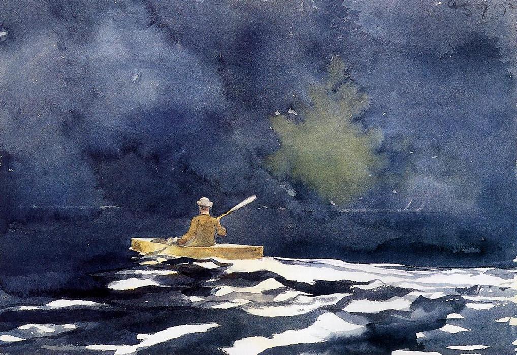 Wikoo.org - موسوعة الفنون الجميلة - اللوحة، العمل الفني Winslow Homer - Paddling at Dusk