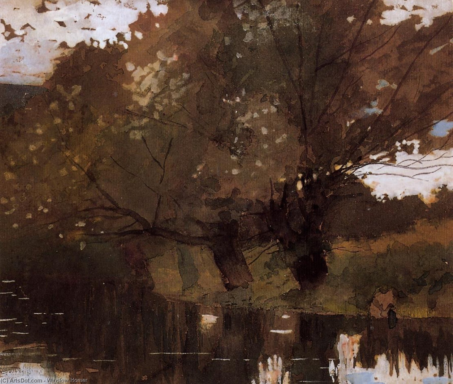 WikiOO.org – 美術百科全書 - 繪畫，作品 Winslow Homer - 池塘和柳树，霍顿农场