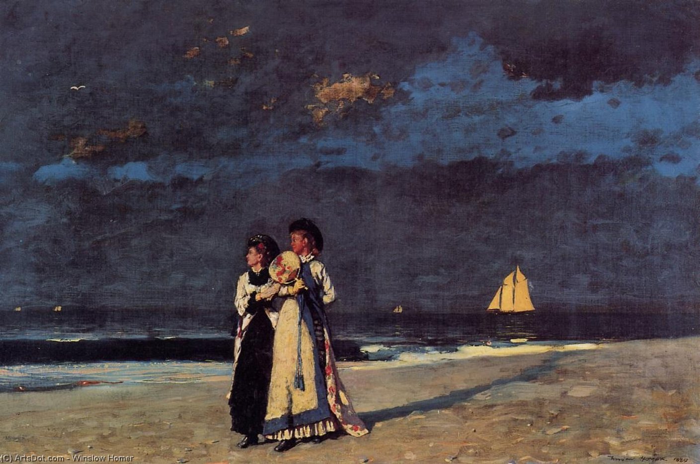 Wikoo.org - موسوعة الفنون الجميلة - اللوحة، العمل الفني Winslow Homer - Promenade on the Beach
