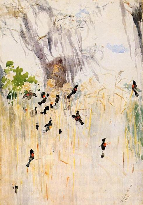 Wikioo.org – La Enciclopedia de las Bellas Artes - Pintura, Obras de arte de Winslow Homer - Ala roja Mirlos