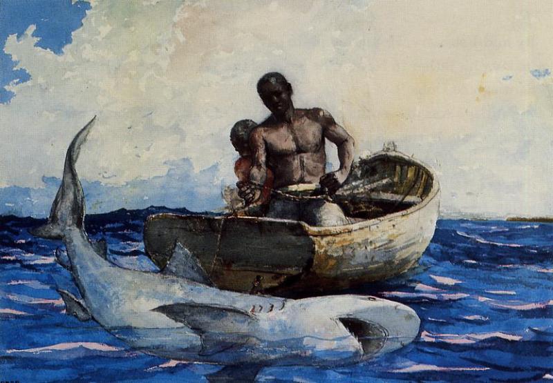Wikioo.org - The Encyclopedia of Fine Arts - Painting, Artwork by Winslow Homer - Shark Fishing