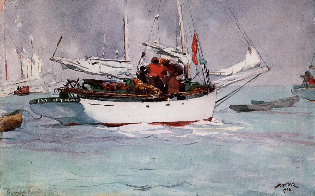 Wikioo.org – L'Enciclopedia delle Belle Arti - Pittura, Opere di Winslow Homer - Spugna barche  Chiave  Ovest