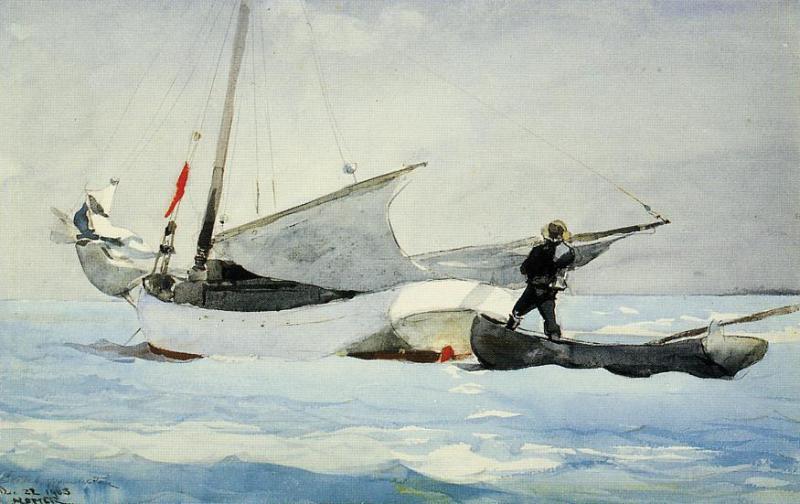 Wikioo.org – La Enciclopedia de las Bellas Artes - Pintura, Obras de arte de Winslow Homer - Almacenamiento de la Vela