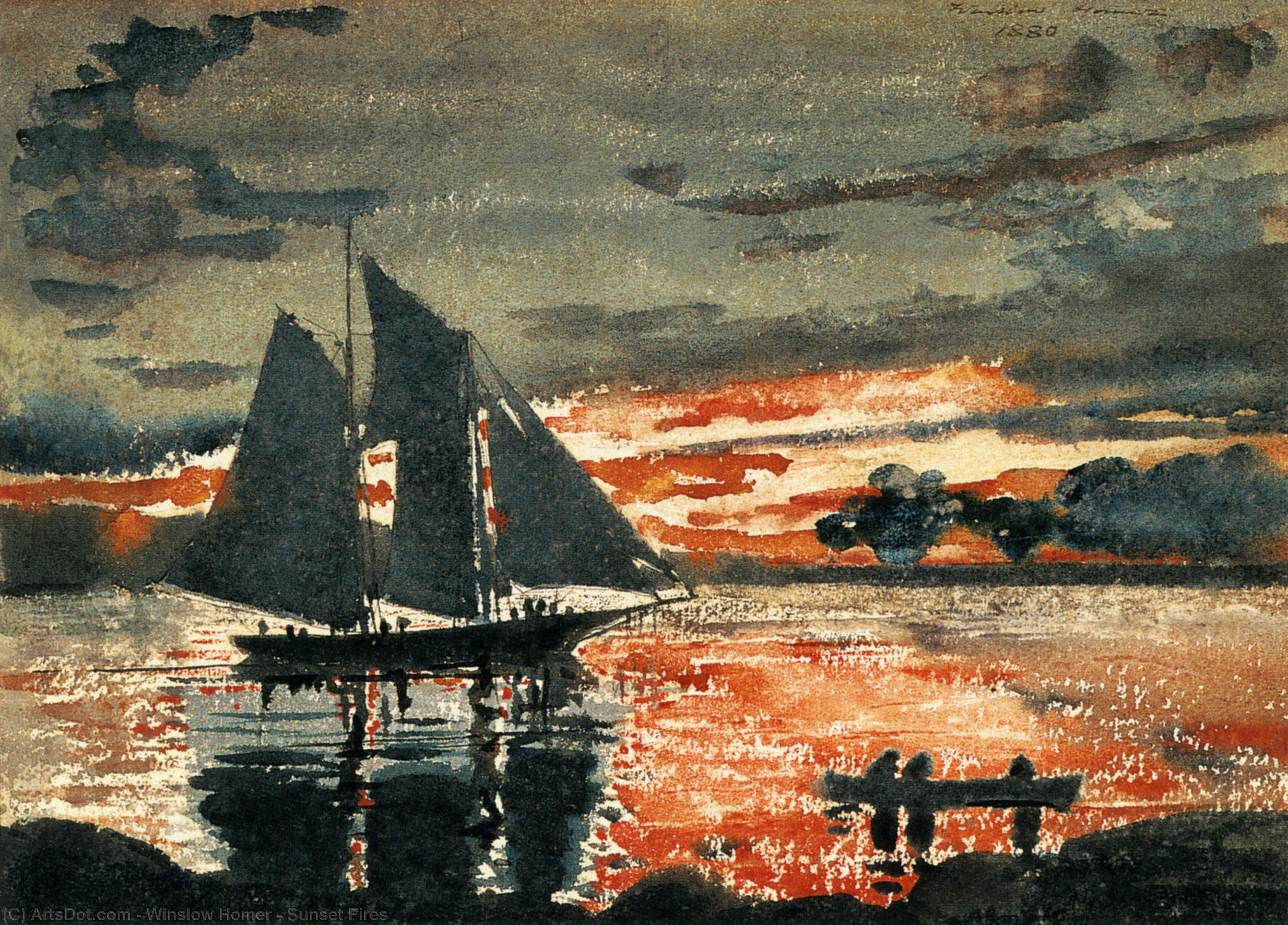 WikiOO.org - Encyclopedia of Fine Arts - Lukisan, Artwork Winslow Homer - Sunset Fires