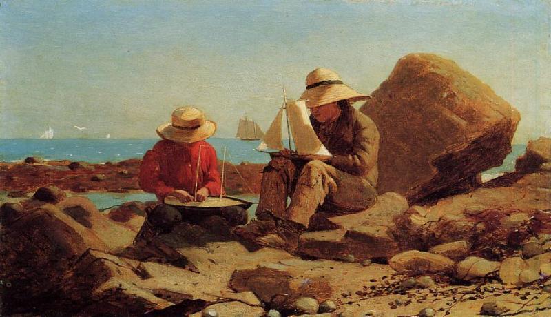WikiOO.org - Encyclopedia of Fine Arts - Maleri, Artwork Winslow Homer - The Boat Builders (aka Ship Building)