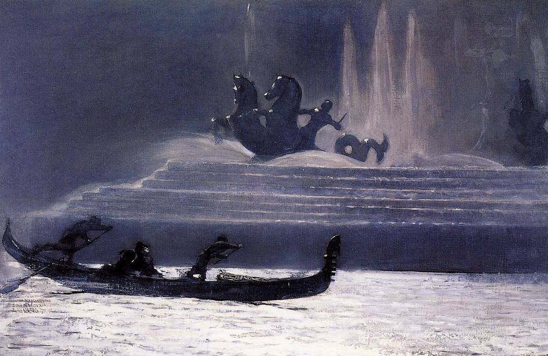 WikiOO.org – 美術百科全書 - 繪畫，作品 Winslow Homer - 在夜晚，世界哥伦布博览会喷泉