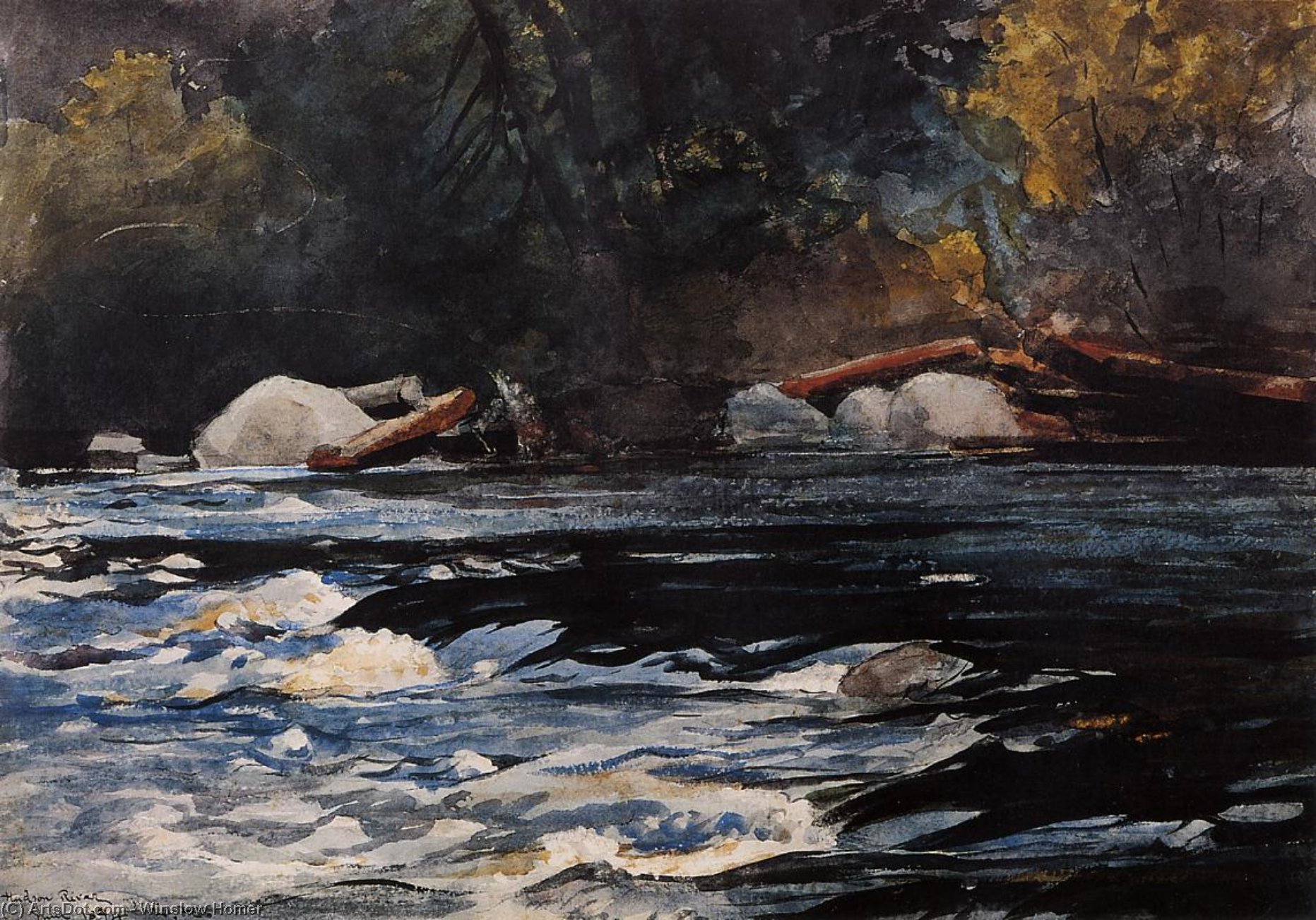 Wikioo.org - The Encyclopedia of Fine Arts - Painting, Artwork by Winslow Homer - The Rapids, Husdon River, Adirondacks