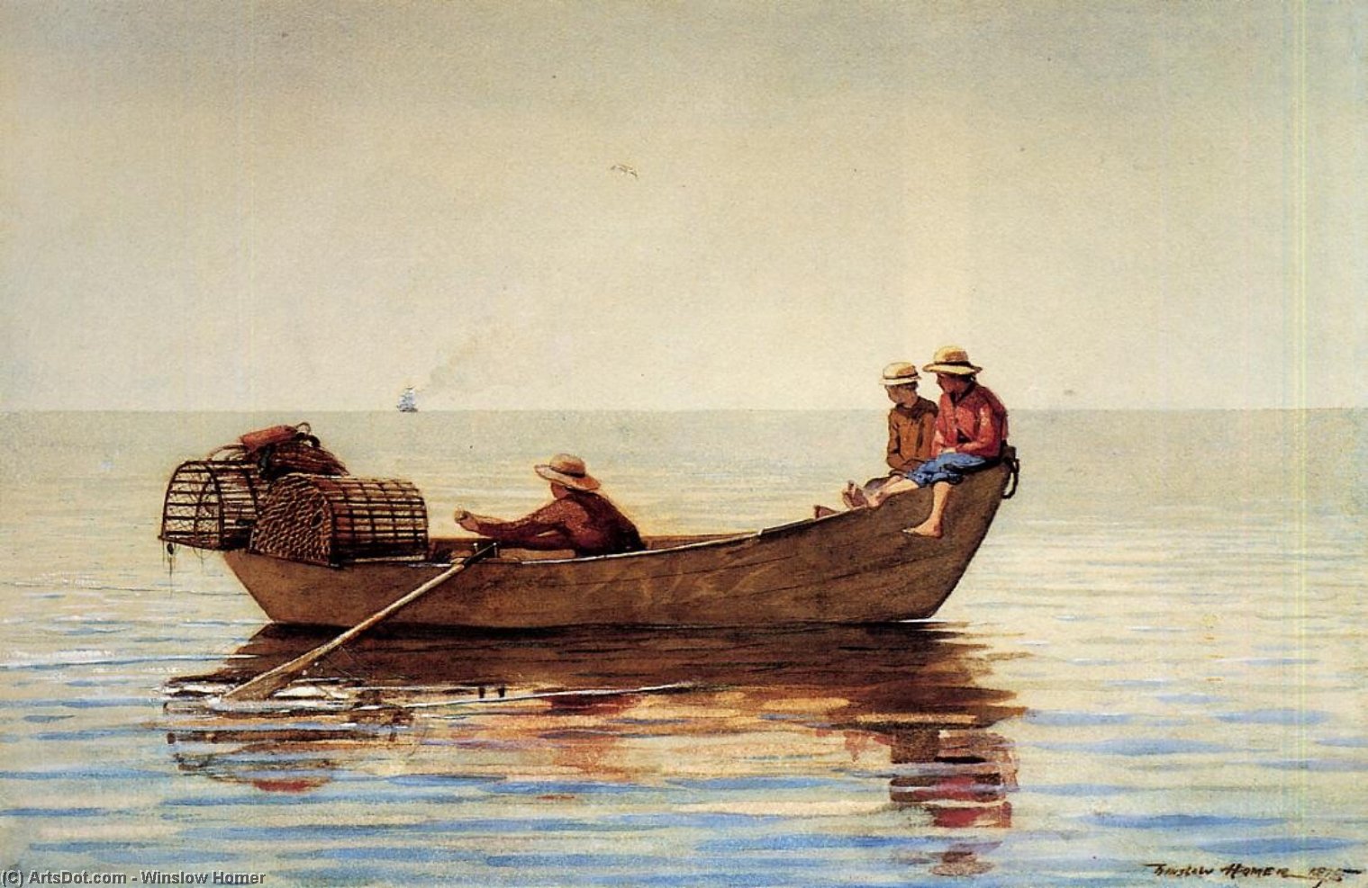 WikiOO.org - Encyclopedia of Fine Arts - Malba, Artwork Winslow Homer - Three Boys in a Dory with Lobster Pots