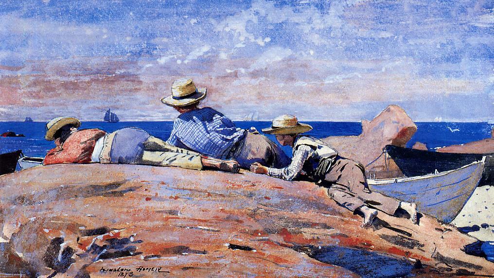 WikiOO.org - Encyclopedia of Fine Arts - Lukisan, Artwork Winslow Homer - Three Boys on the Shore