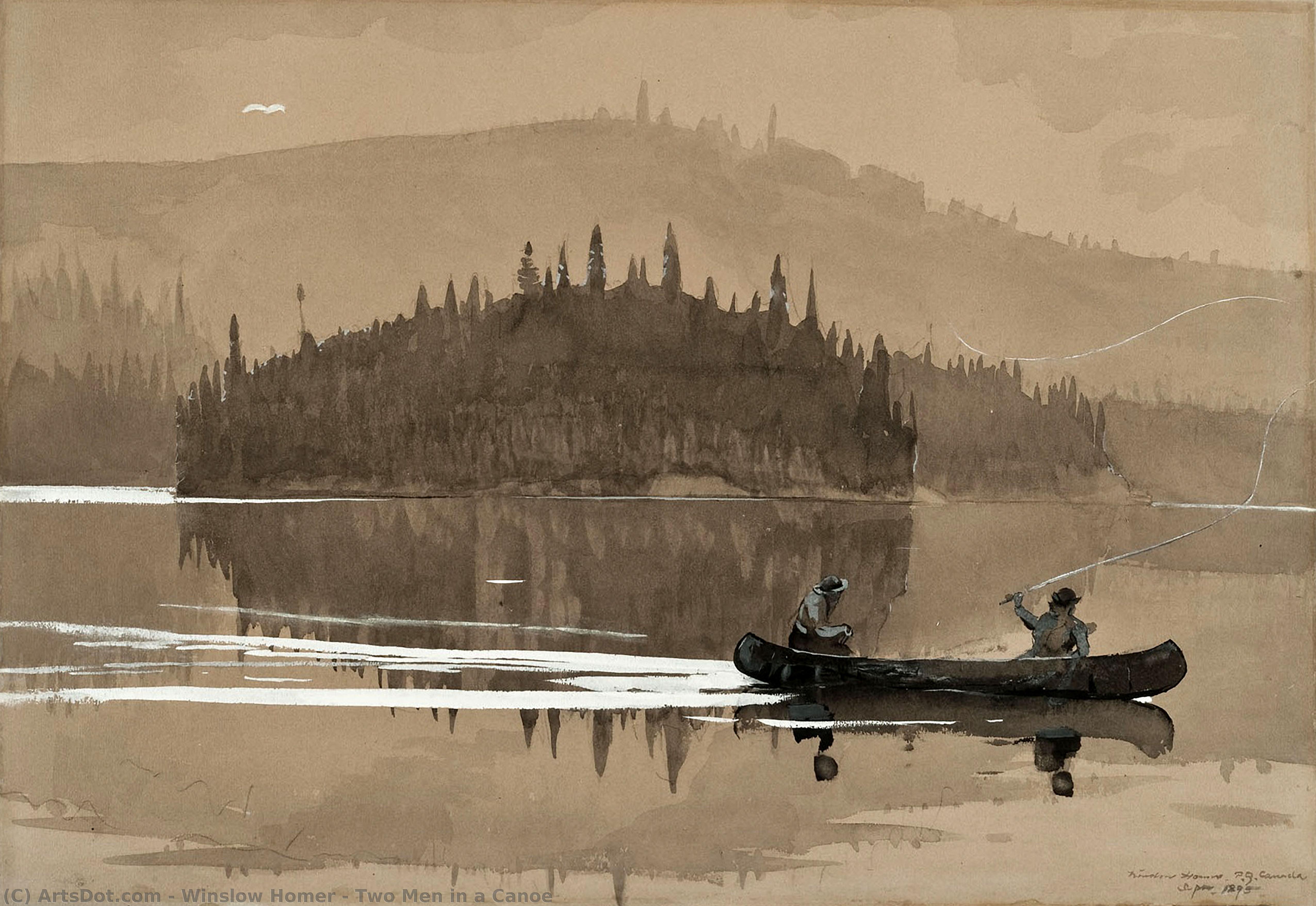 Wikioo.org – L'Enciclopedia delle Belle Arti - Pittura, Opere di Winslow Homer - due uomini contro  Un  Canoa