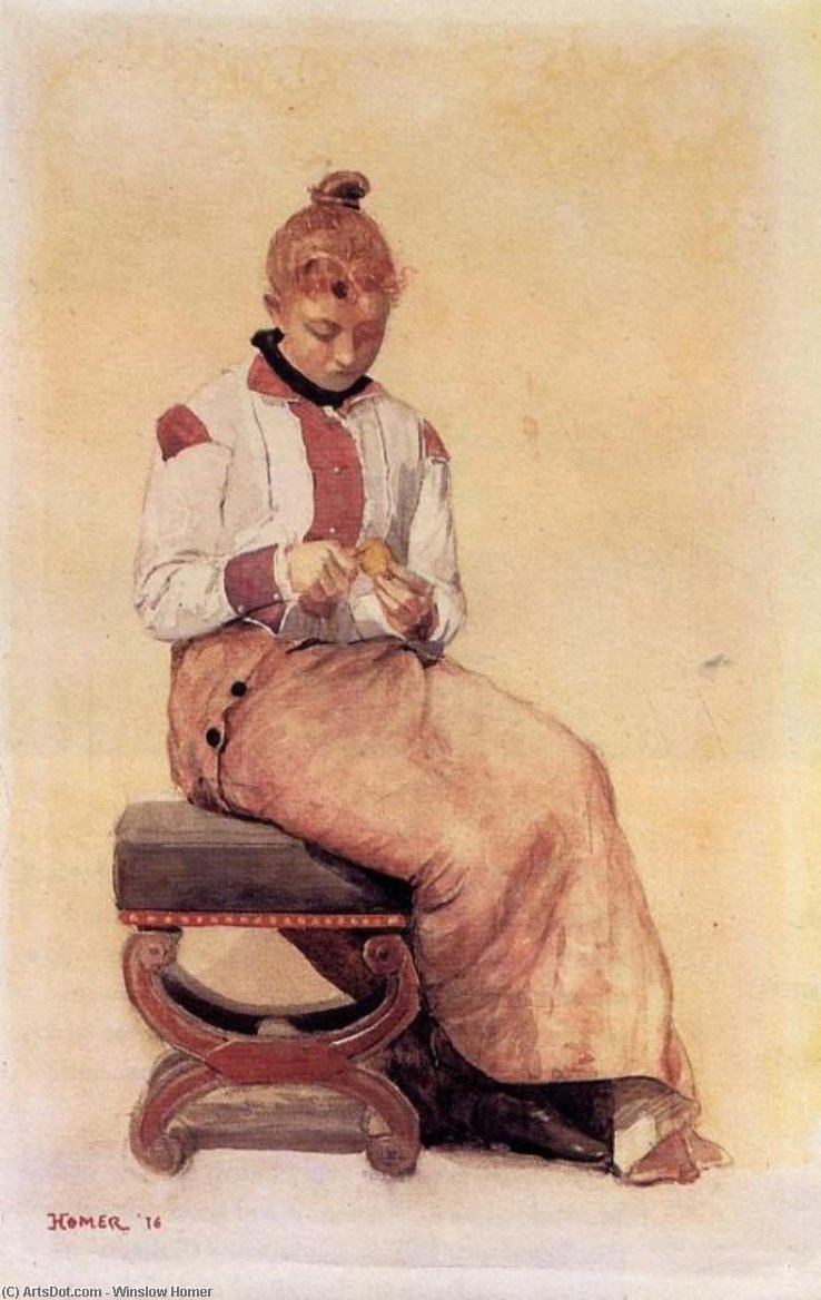 Wikioo.org – La Enciclopedia de las Bellas Artes - Pintura, Obras de arte de Winslow Homer - peladura de la mujer Un  limón