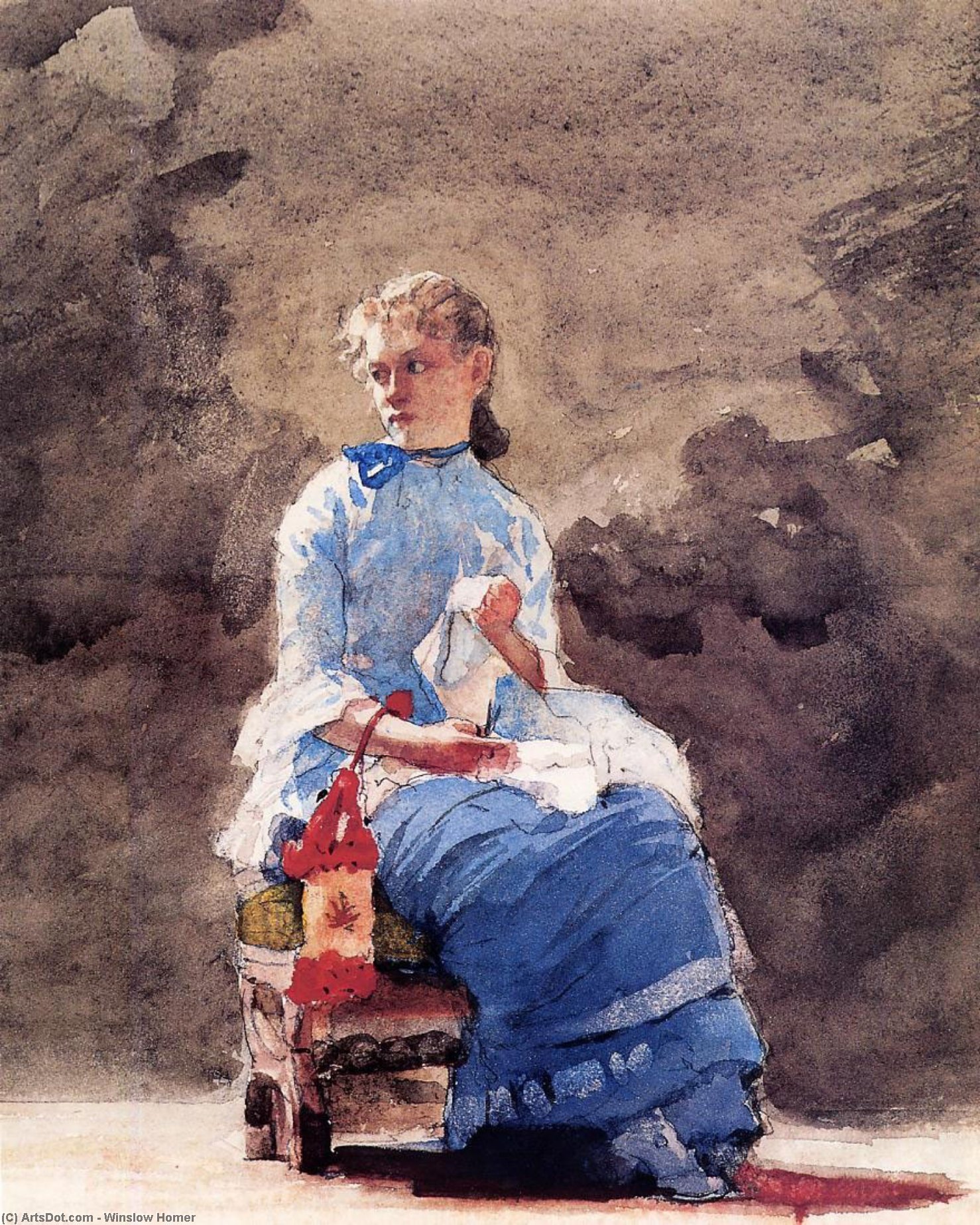 WikiOO.org - Encyclopedia of Fine Arts - Lukisan, Artwork Winslow Homer - Woman Sewing