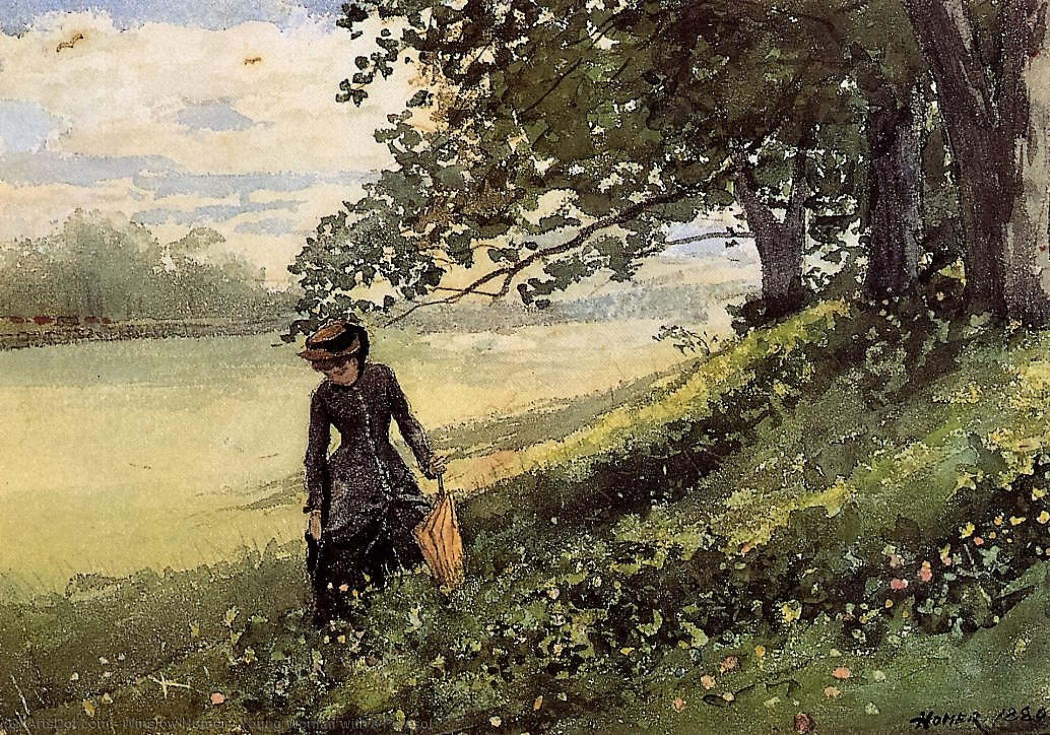 Wikioo.org - Die Enzyklopädie bildender Kunst - Malerei, Kunstwerk von Winslow Homer - junge frau mit  Ein  sonnenschirm
