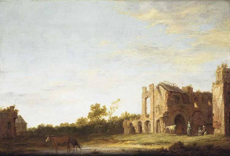 Wikioo.org - The Encyclopedia of Fine Arts - Painting, Artwork by Aelbert Jacobsz Cuyp - Landscape with the ruins of the Abbey at Leiden Rijnsburg