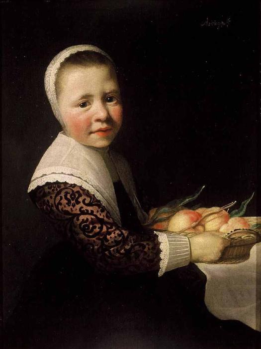 Wikioo.org - The Encyclopedia of Fine Arts - Painting, Artwork by Aelbert Jacobsz Cuyp - Portrait of a girl with peaches