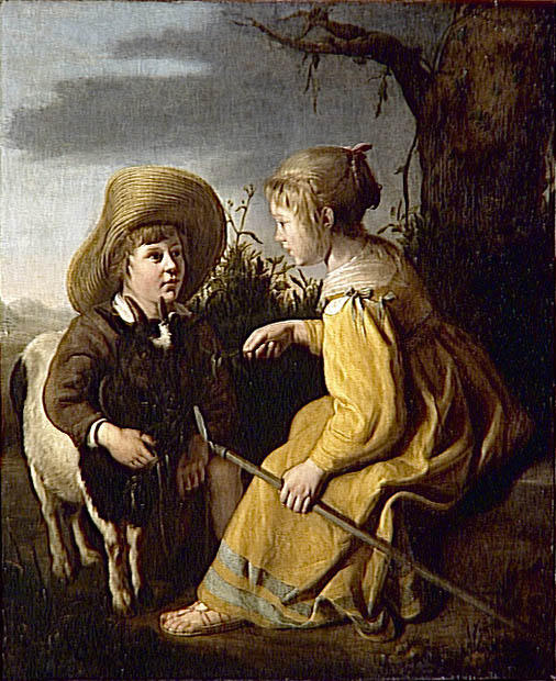 Wikioo.org - The Encyclopedia of Fine Arts - Painting, Artwork by Aelbert Jacobsz Cuyp - The goat boy and young shepherdess