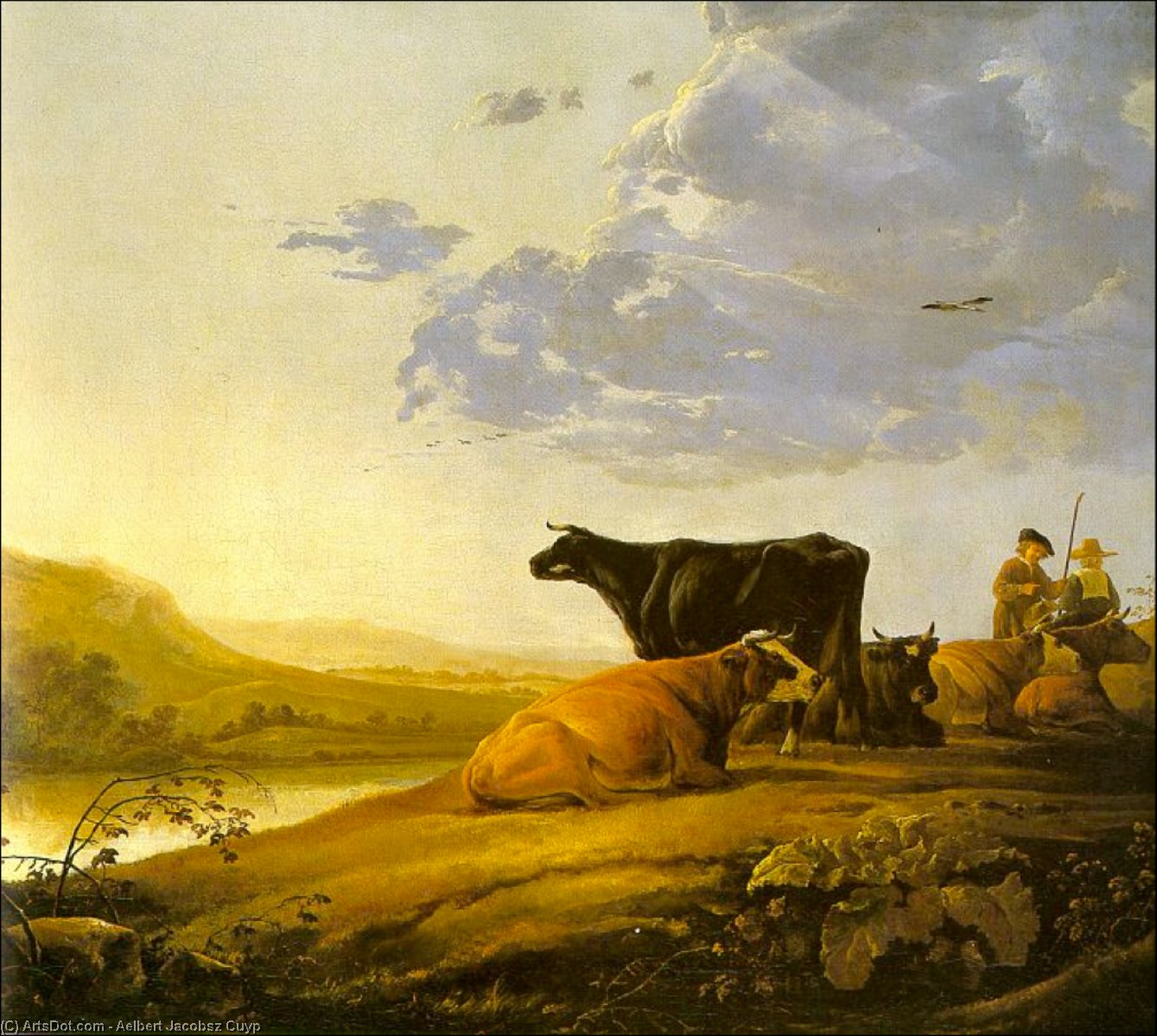 Wikioo.org - The Encyclopedia of Fine Arts - Painting, Artwork by Aelbert Jacobsz Cuyp - Young Herdsman with Cows
