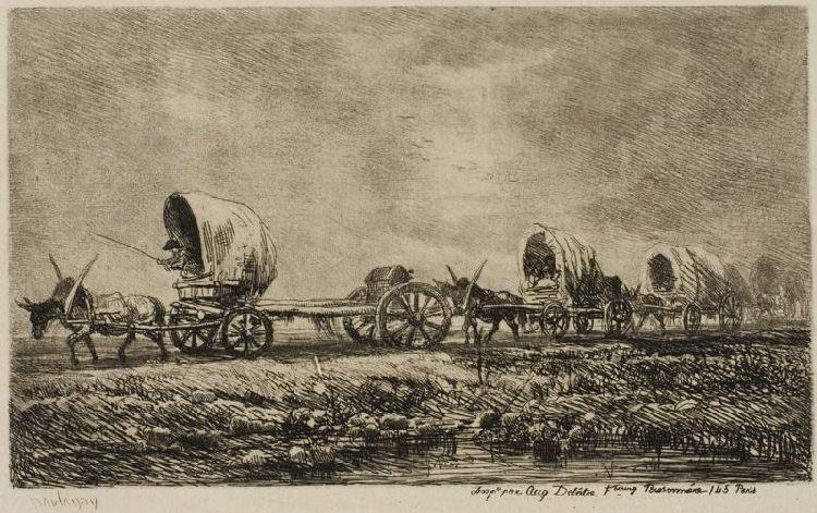 WikiOO.org - Enciclopédia das Belas Artes - Pintura, Arte por Charles François Daubigny - Covered Wagons (Souvenir of the Morvan)