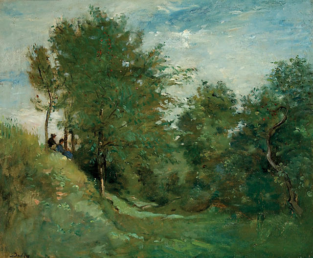 Wikioo.org – L'Encyclopédie des Beaux Arts - Peinture, Oeuvre de Charles François Daubigny - paysage avec chiffres assis sur une la banque