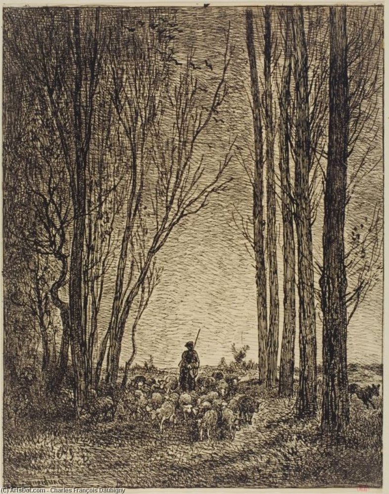 WikiOO.org – 美術百科全書 - 繪畫，作品 Charles François Daubigny - 返回羊群的