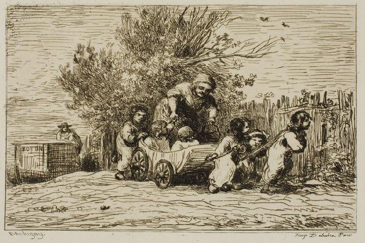 Wikioo.org - The Encyclopedia of Fine Arts - Painting, Artwork by Charles François Daubigny - The Children with the Wagon