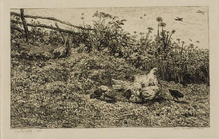 Wikioo.org – L'Encyclopédie des Beaux Arts - Peinture, Oeuvre de Charles François Daubigny - La poule et ses poussins