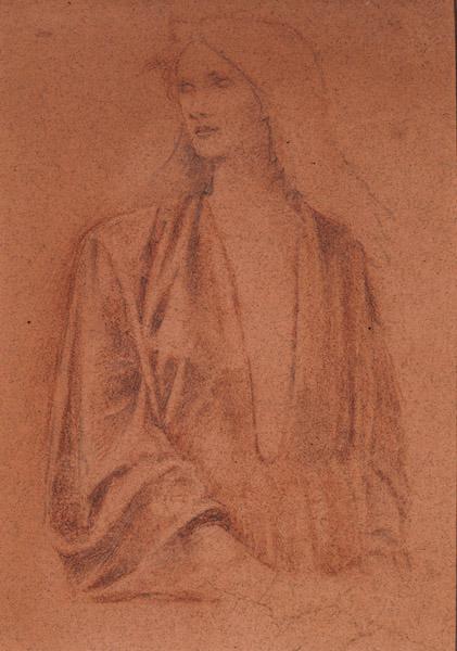 WikiOO.org - Enciklopedija dailės - Tapyba, meno kuriniai Edward Coley Burne-Jones - A Half Length Portrait of a Girl- Study for Arthur in Avalon