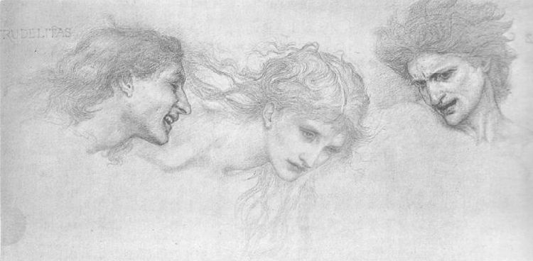 Wikioo.org - The Encyclopedia of Fine Arts - Painting, Artwork by Edward Coley Burne-Jones - Heads of Despight, Cruelty, and Dame Amoret