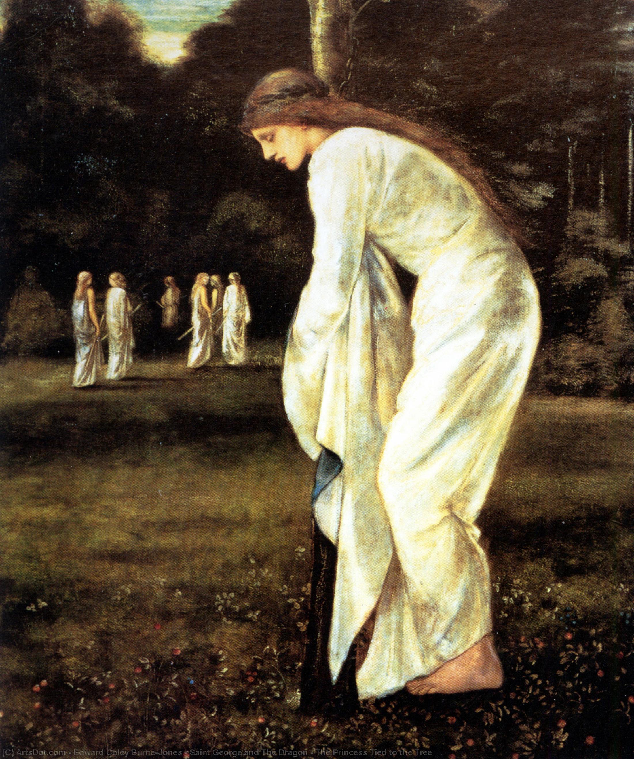 WikiOO.org - Encyclopedia of Fine Arts - Maleri, Artwork Edward Coley Burne-Jones - Saint George and The Dragon - The Princess Tied to the Tree